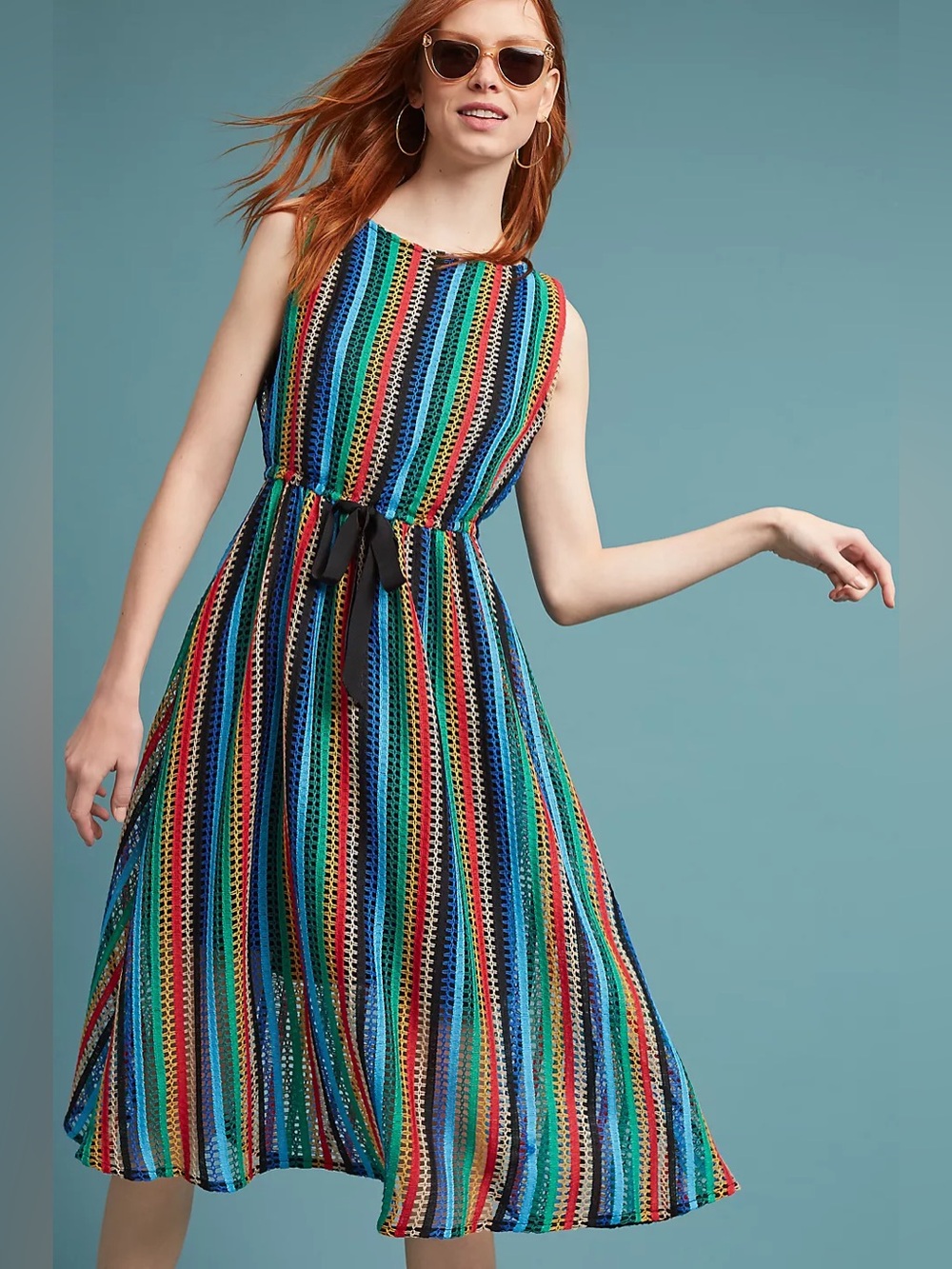 Anthropologie Eva Franco Rainbow Crochet Midi Dress